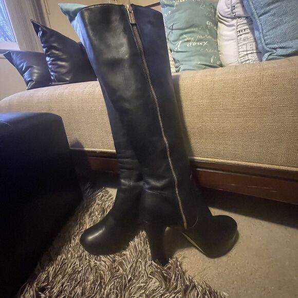 Michael Michael Kors Women’s Platform Tall Boots Block Heel Black Leather Size 9 - Picture 6 of 13